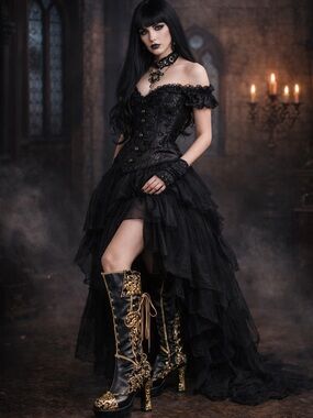 Funtasma Exotica-2030 black and gold PU knee-high platform boots